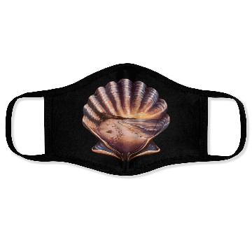 Discover Seashell Beach Scene Serene Ocean Landscape Face Masks