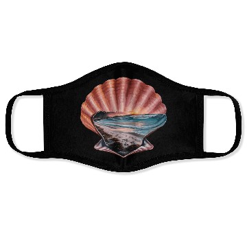 Discover Seashell Beach Scene Serene Ocean Landscape Face Masks