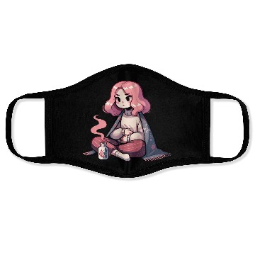 Discover Cozy Anime Girl with Warm Drink Face Masks