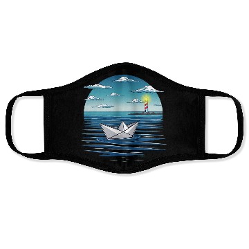 Discover Guided Voyage Paper Boat Sailing Toward Lighthouse Face Masks