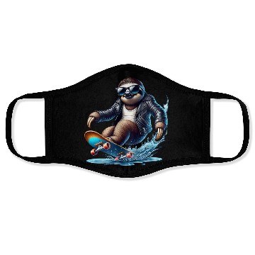 Discover Cool Sloth Skateboarding Adventure Face Masks
