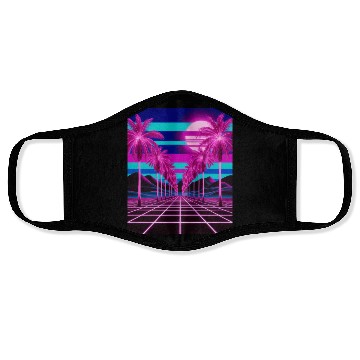 Discover Neon Dreamscape: Retro-Futuristic Synthwave Sunset Face Masks