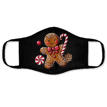 Discover Happy gingerbread man with candy cane Face Masks