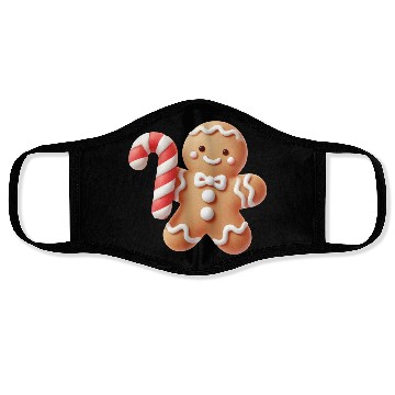 Discover Happy gingerbread man with candy cane Face Masks