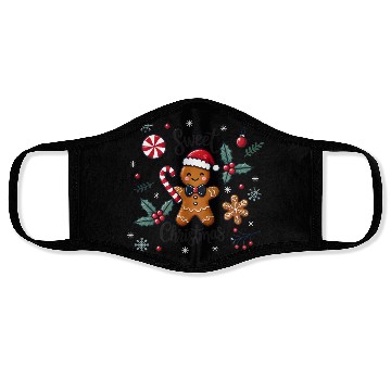 Discover Happy gingerbread man with candy cane Face Masks