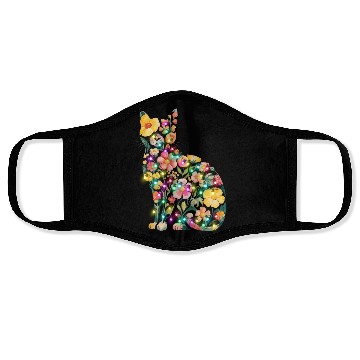 Discover Floral Cat Silhouette nature santa christmas light Face Masks