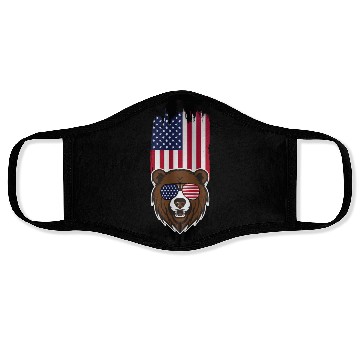 Discover Bear American flag Face Masks