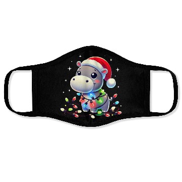Discover Christmas Hippo Wrapped in Holiday Lights Face Masks
