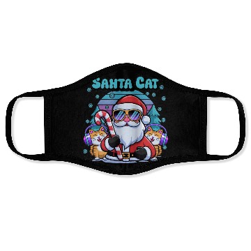 Discover Retro Santa Cartoon - Cool Cats & Candy Cane Vibes Face Masks