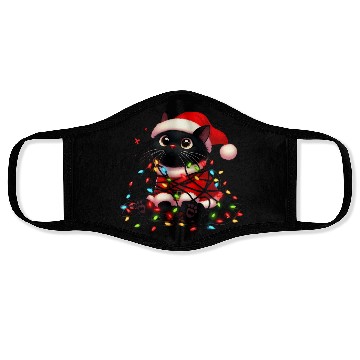 Discover Christmas Kitty Tangled in Holiday Lights Face Masks
