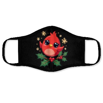 Discover Elegant Christmas Cardinal on Holly Branch Face Masks