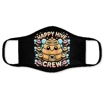 Discover Happy Hive Crew Cute Bee Illustration Face Masks