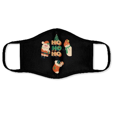 Discover Beige Red Green Illustrative Christmas Face Masks