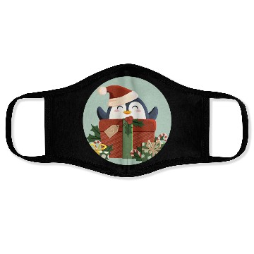 Discover Cute Penguin with Gift and Santa Hat Face Masks