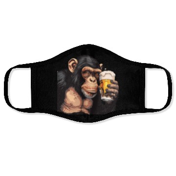 Discover Cute Chimpanzee Drinking Beer 2 Face Masks