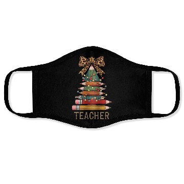 Discover Christmas Tree Pencil Teacher Leopard Bow Design Face Masks