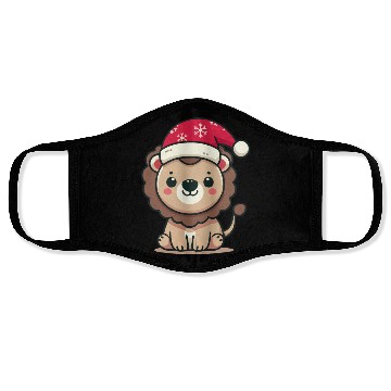 Discover lion cub with christmas hat Face Masks