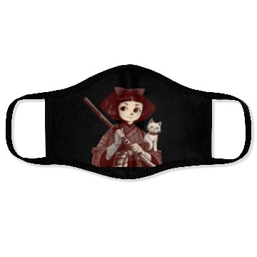Discover Chibi Samurai Warrior Cat Companion & Blossoms Face Masks