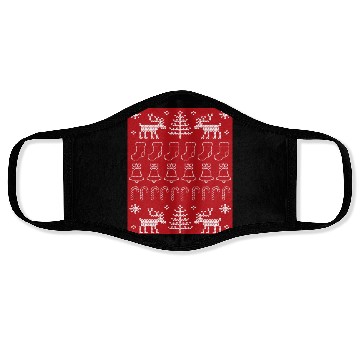 Discover Ugly Christmas Sweater Pattern on Red Background Face Masks