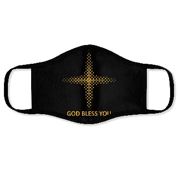 Discover God Bless You (Religion / Cross / Squares / Gold) Face Masks