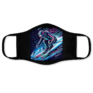 Discover Neon Night Skiing Adventure Design Face Masks
