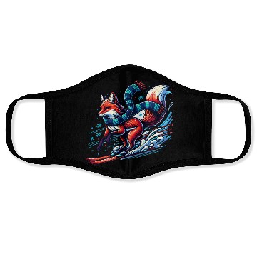 Discover Fox Skiing Adventure in Winter Wonderland Face Masks