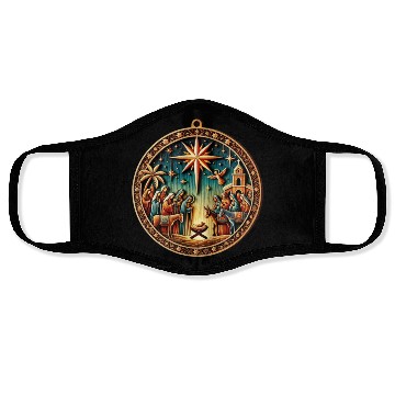 Discover Christmas Nativity Scene Wooden Ornament Face Masks