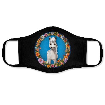 Discover Whimsical White Horse Floral Frame Face Masks