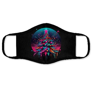 Discover Neon Graffiti Christmas Tree with Bold Spray Paint Face Masks
