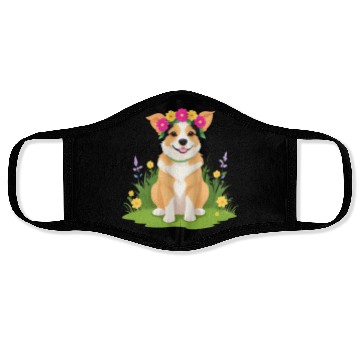 Discover Flower Crown Corgi Face Masks