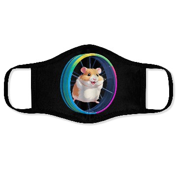 Discover Happy Hamster on Exercise Wheel Face Masks