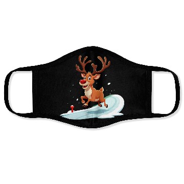 Discover Joyful Reindeer Dashing to Santa's House Face Masks