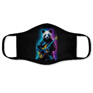Discover Panda playing guitar neon art Face Masks
