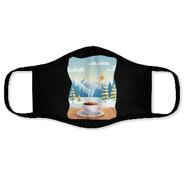 Discover Coffee Cup and Winter Mountain View Face Masks
