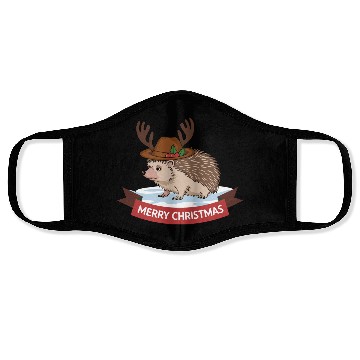Discover Grumpy Hedgehog Merry Christmas Deer Antler Hat Face Masks