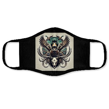 Discover Mallard duck flying over deer skull in marsh Face Masks