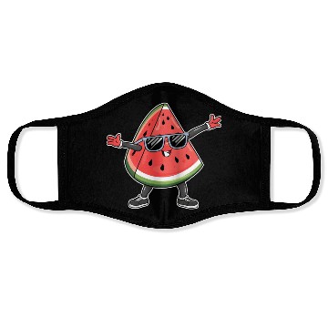 Discover Funny Kawaii Watermelon Smiling with Sunglasses Ad Face Masks
