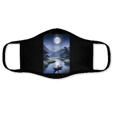 Discover Moonlit River Serenity - Nightscape Poster Face Masks