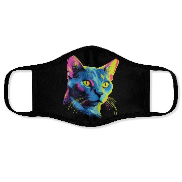 Discover Cat Watercolor Colorful Russian Blue Face Masks