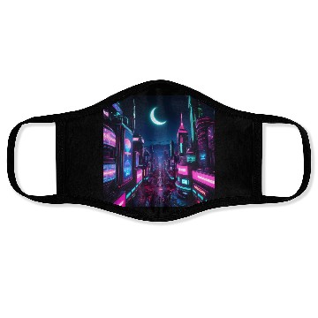 Discover Neon lit city at night Face Masks