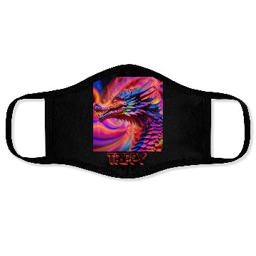Discover Trippy psychedelic fractal dragon Face Masks