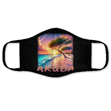 Discover Aruba Eagle Beach Sunset Palm Trees Grunge Face Masks