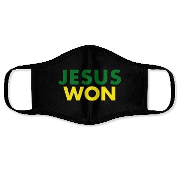 Discover Jesus Won Green & Yellow Face Masks