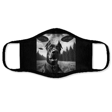 Discover Doberman Pinscher Funny Graphic Selfie with UFO We Face Masks
