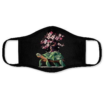 Discover Turtle with blooming cherry blossom bonsai Face Masks