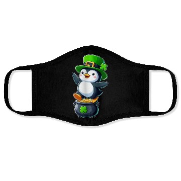 Discover St. Patrick's Day penguin top hat clover Face Masks