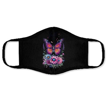 Discover Butterfly with Flowers Art Faith Over Fear Face Masks