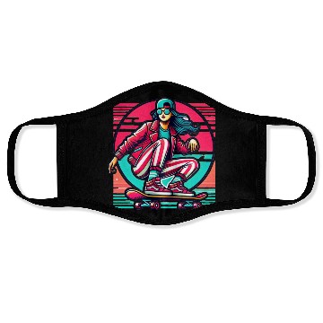 Discover A cool girl Skateboarding with cool outfit Face Masks
