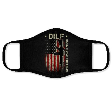 Discover DILF - Damn I Love Firearms Gun American Flag Face Masks