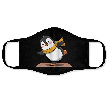 Discover Cute Penguin Doing Yoga with Yellow Scarf Face Masks